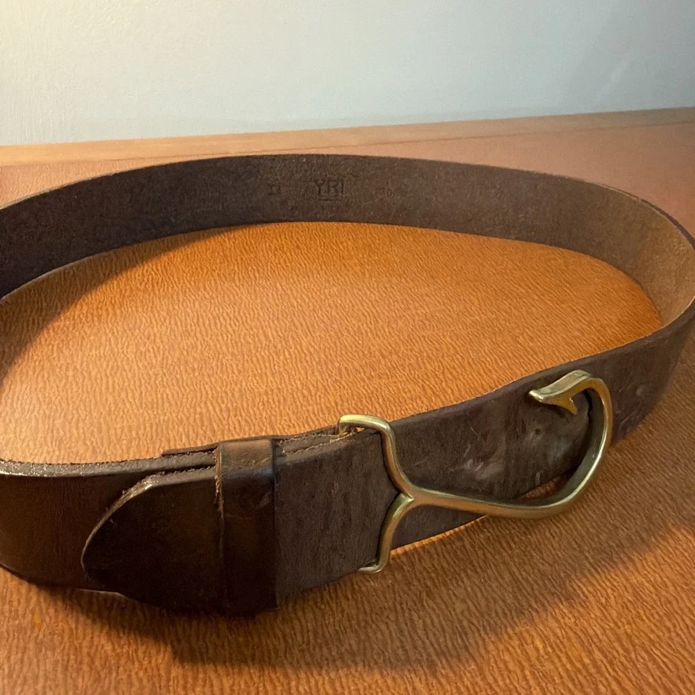 Leather Brass Fish Hook Belt Measures 38